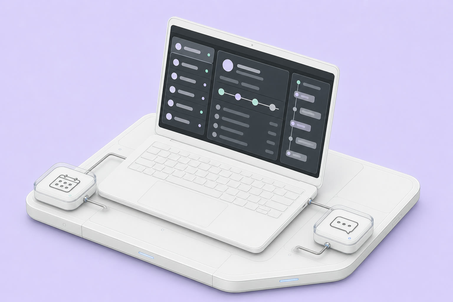 Weiße ONE LOOP Plattform mit Inbox, Kundenprofil und Workflow auf einem Laptop