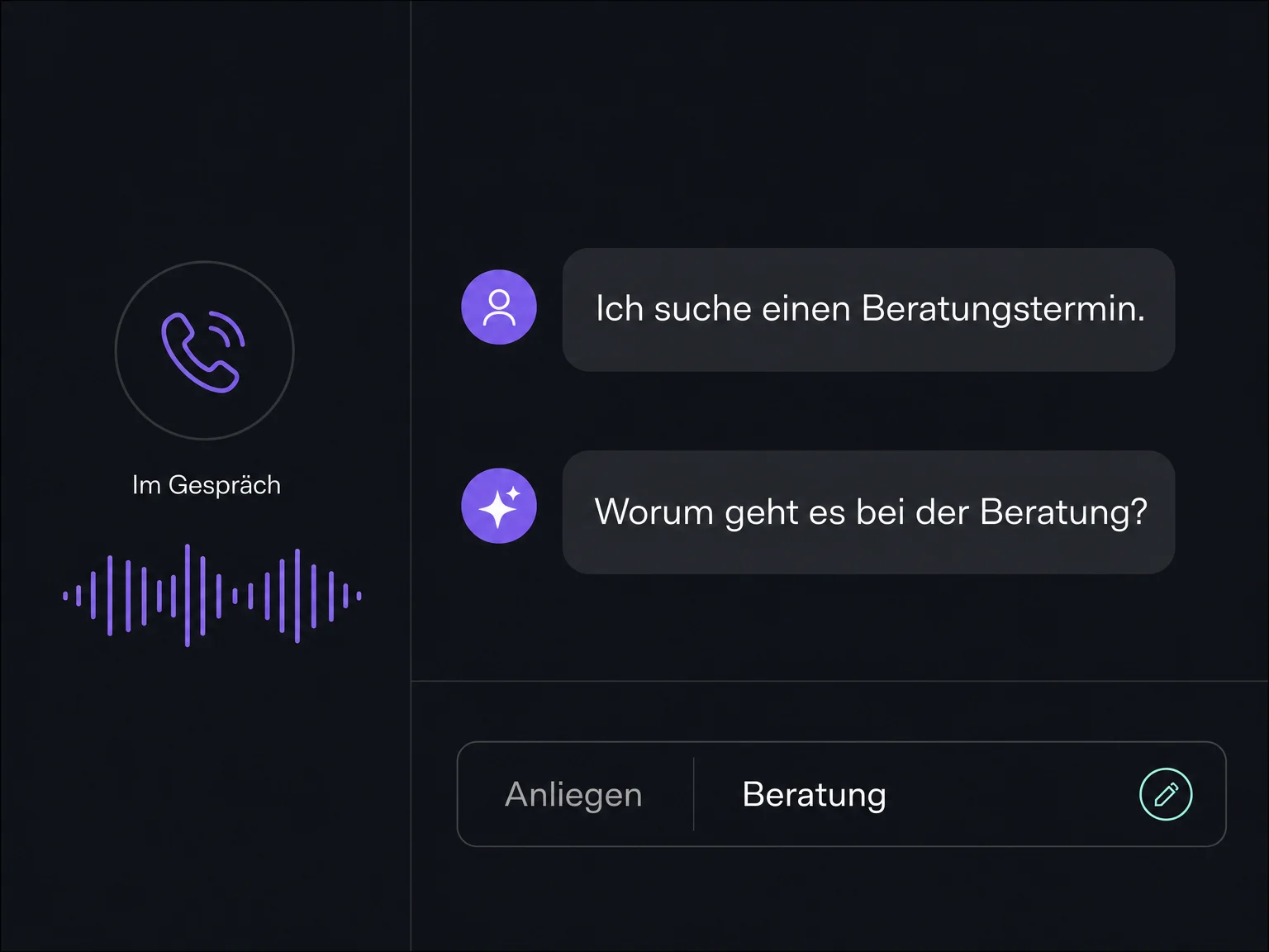 A call with two short speech turns and consultation captured as the request.