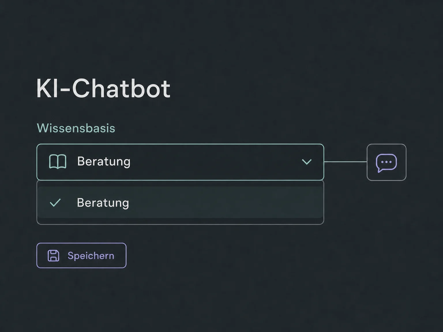 Im KI-Chatbot wird die Wissensbasis Beratung bewusst ausgewählt und die Zuordnung gespeichert.