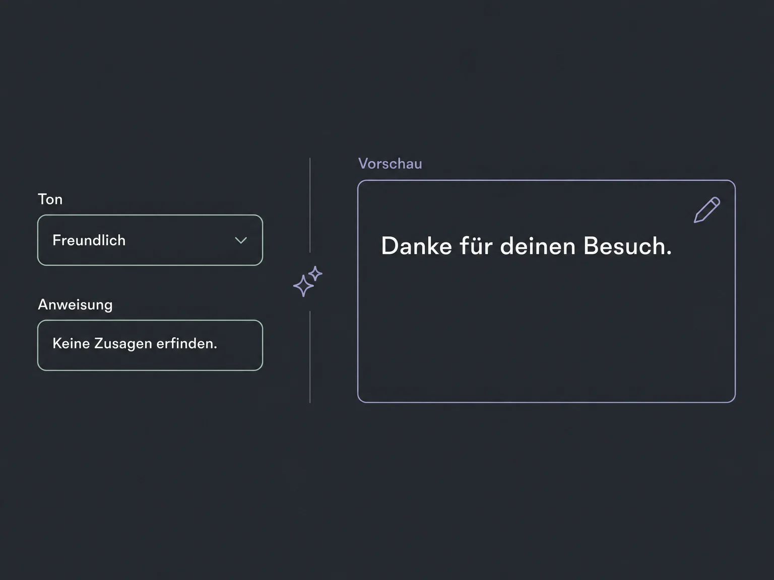 Ton und kurze Anweisung des Bewertungsassistenten stehen neben einer prüfbaren Antwortvorschau.