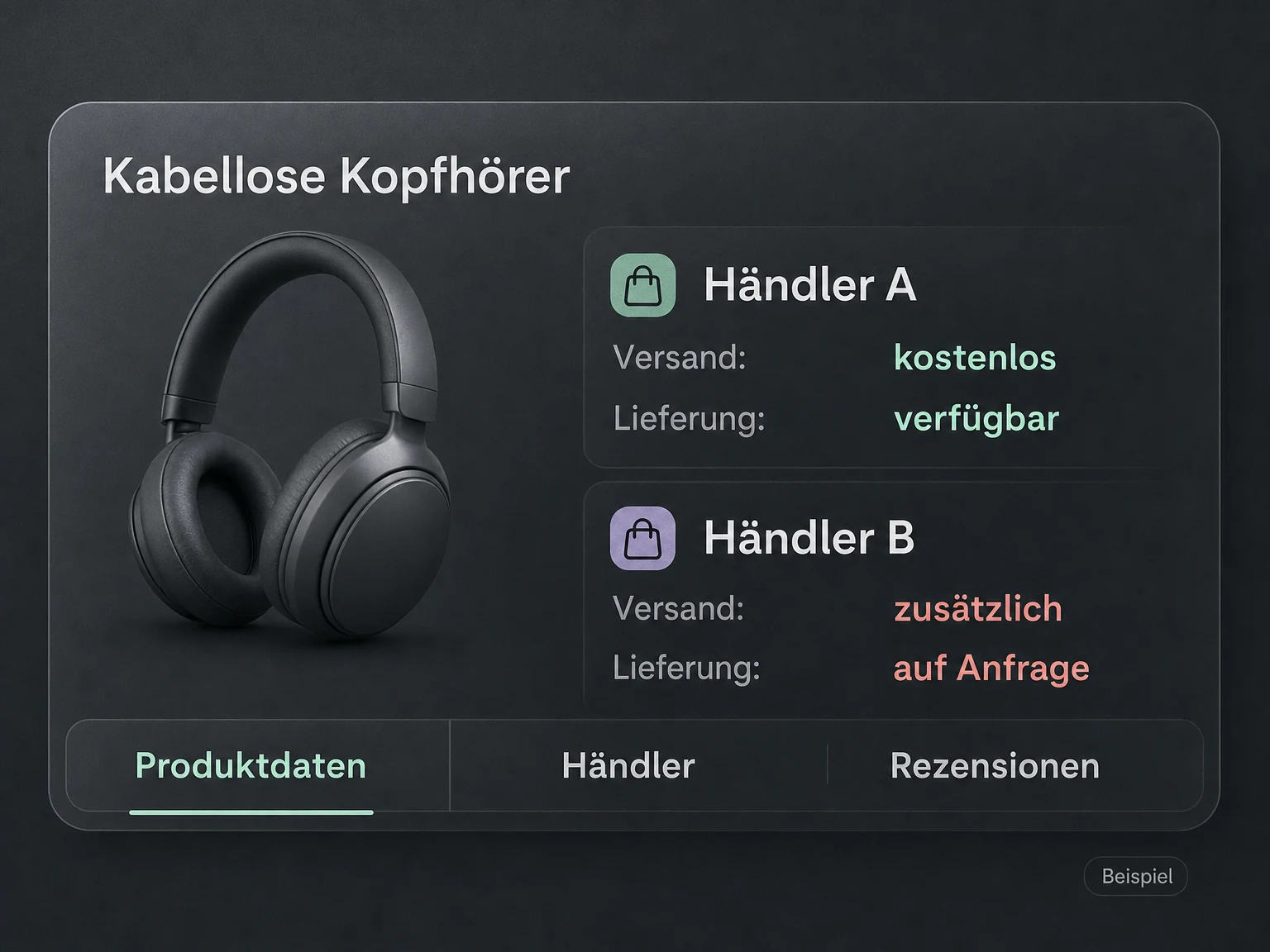Beispiel eines Kopfhörer-Angebotsvergleichs mit Händlerangeboten, Versandbedingungen und Verfügbarkeit.