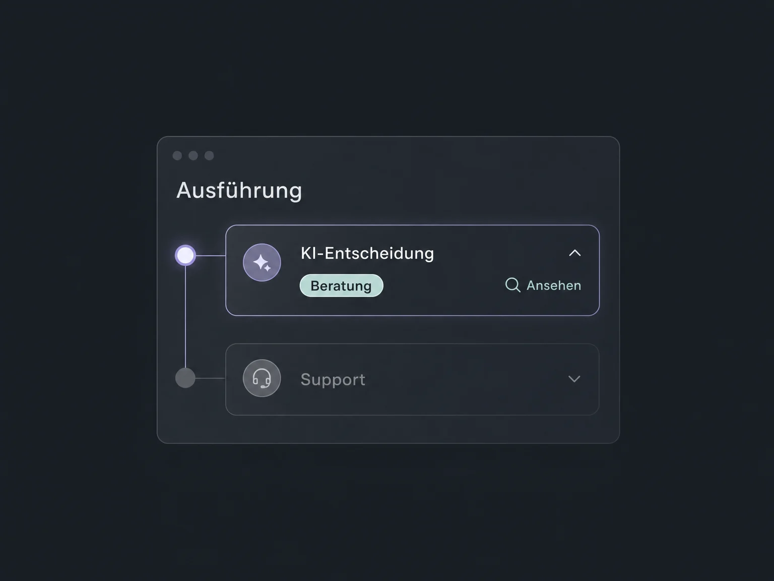 Im Ausführungsverlauf einer KI-Entscheidung ist der gewählte Beratungszweig sichtbar.