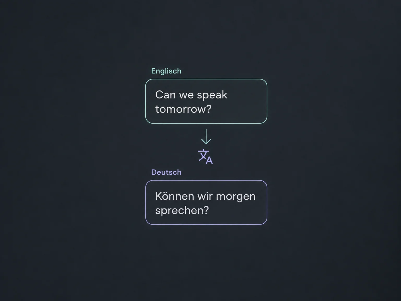 Eine kurze englische Terminanfrage führt nach unten zu ihrer deutschen Übersetzung.