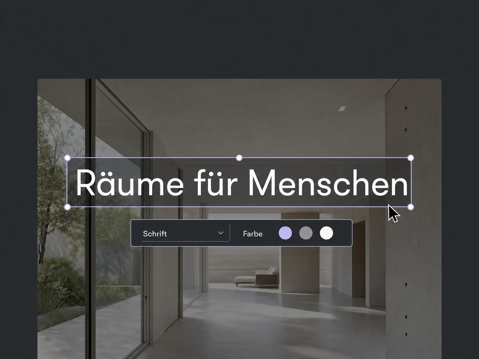 Beispiel einer ausgewählten Website-Überschrift mit Schrift- und Farbeinstellungen.