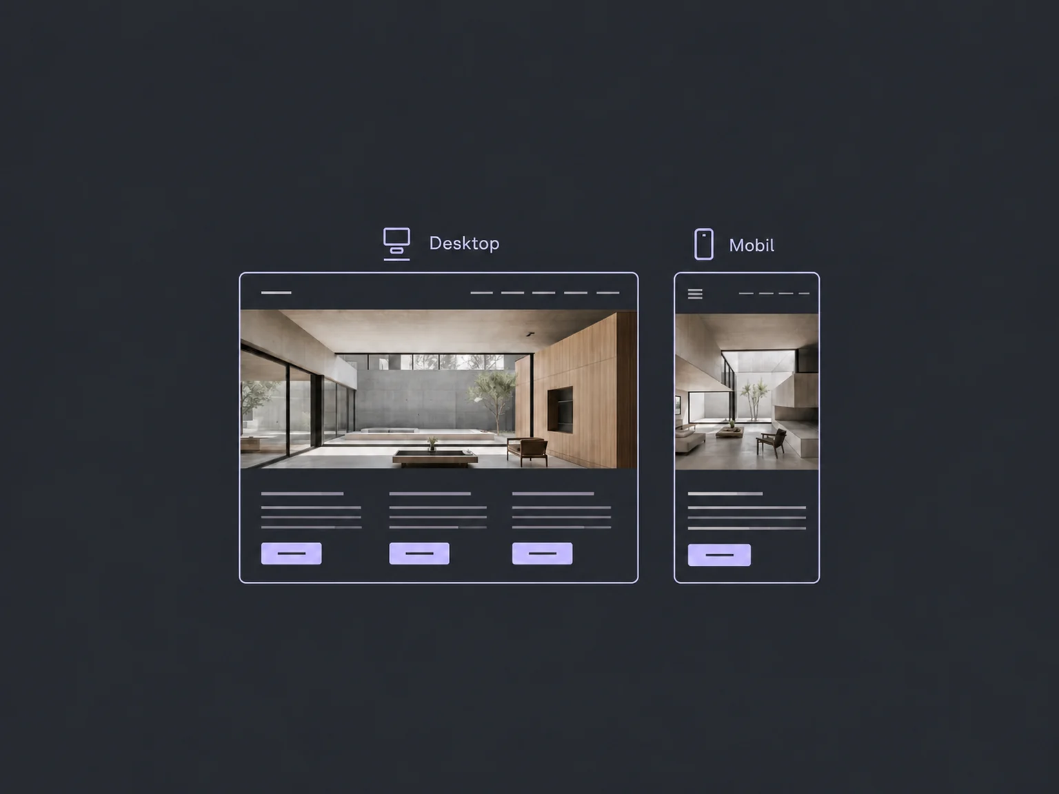 Beispiel derselben Architektur-Website in Desktop- und Mobilansicht.