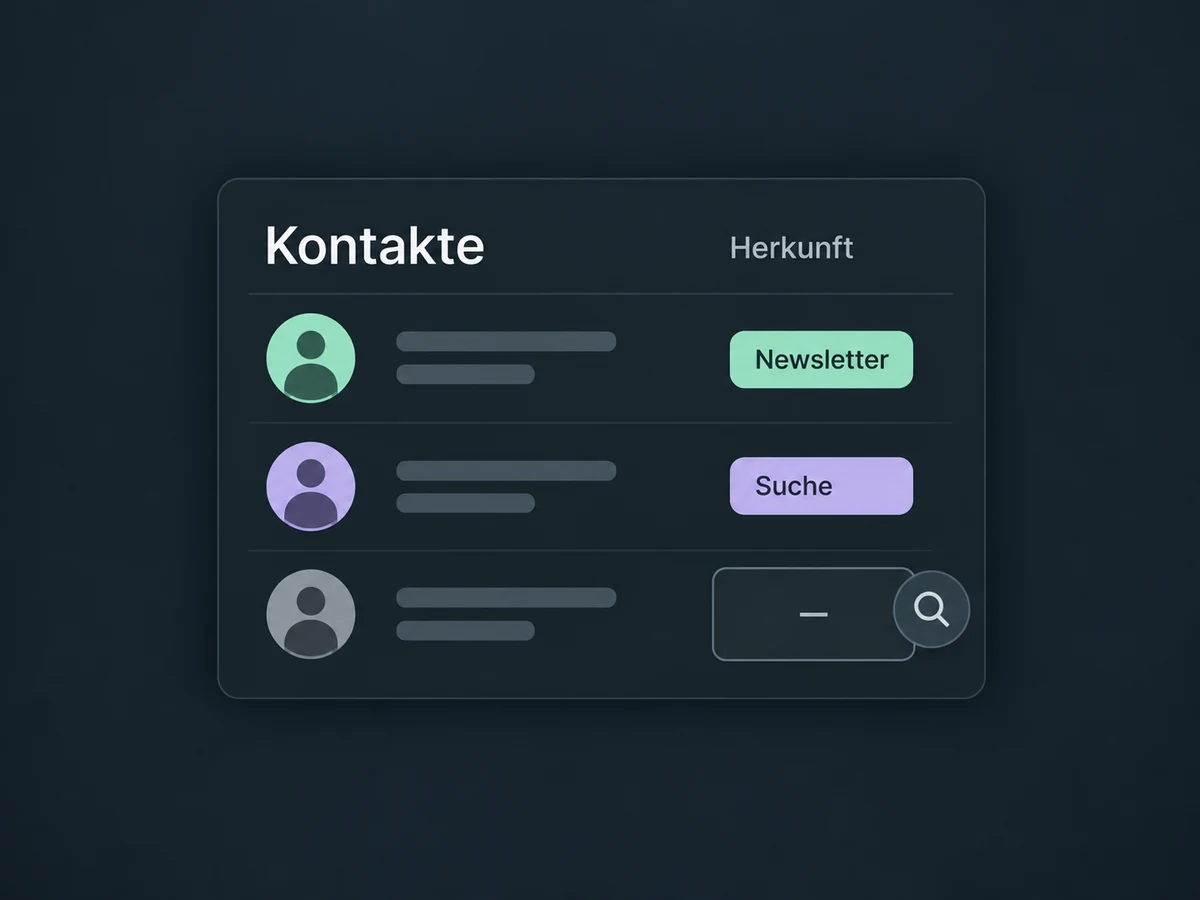 Neben erfassten Quellen bleibt ein Kontakt mit fehlender Herkunft sichtbar und wird zur Prüfung markiert.