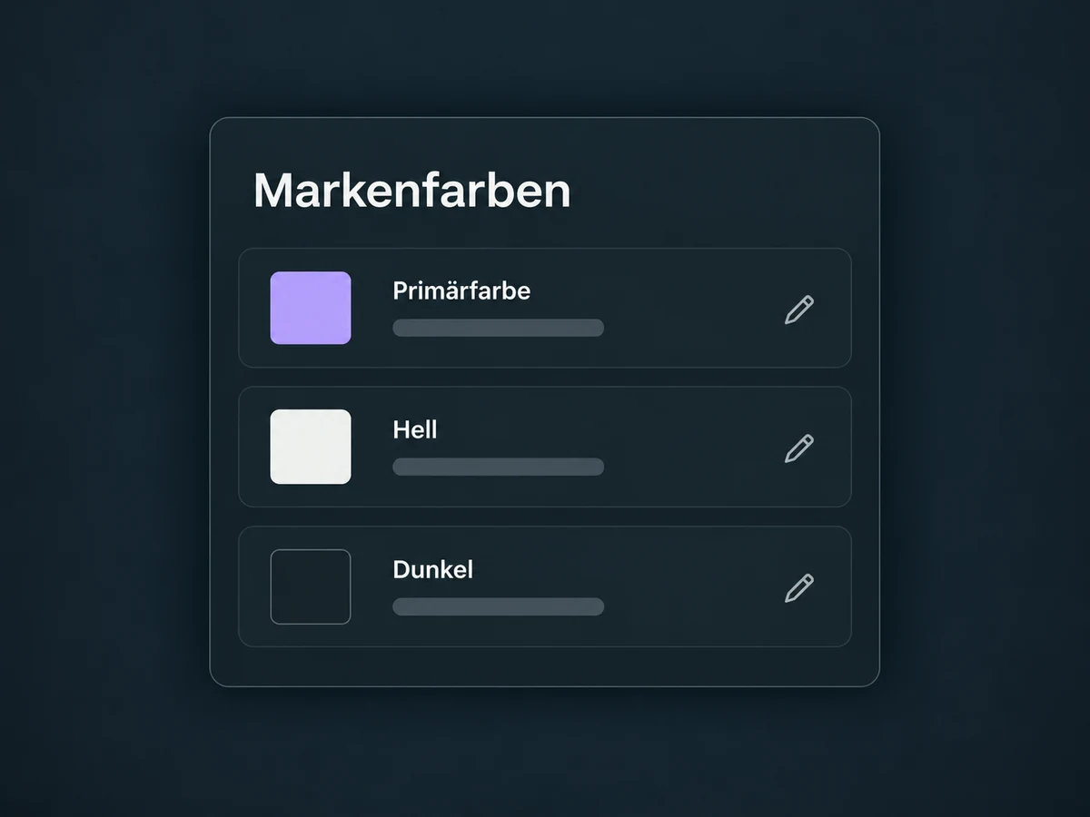 Benannte Markenfarben stehen mit Farbwert-Platzhaltern in einer gemeinsamen Liste.