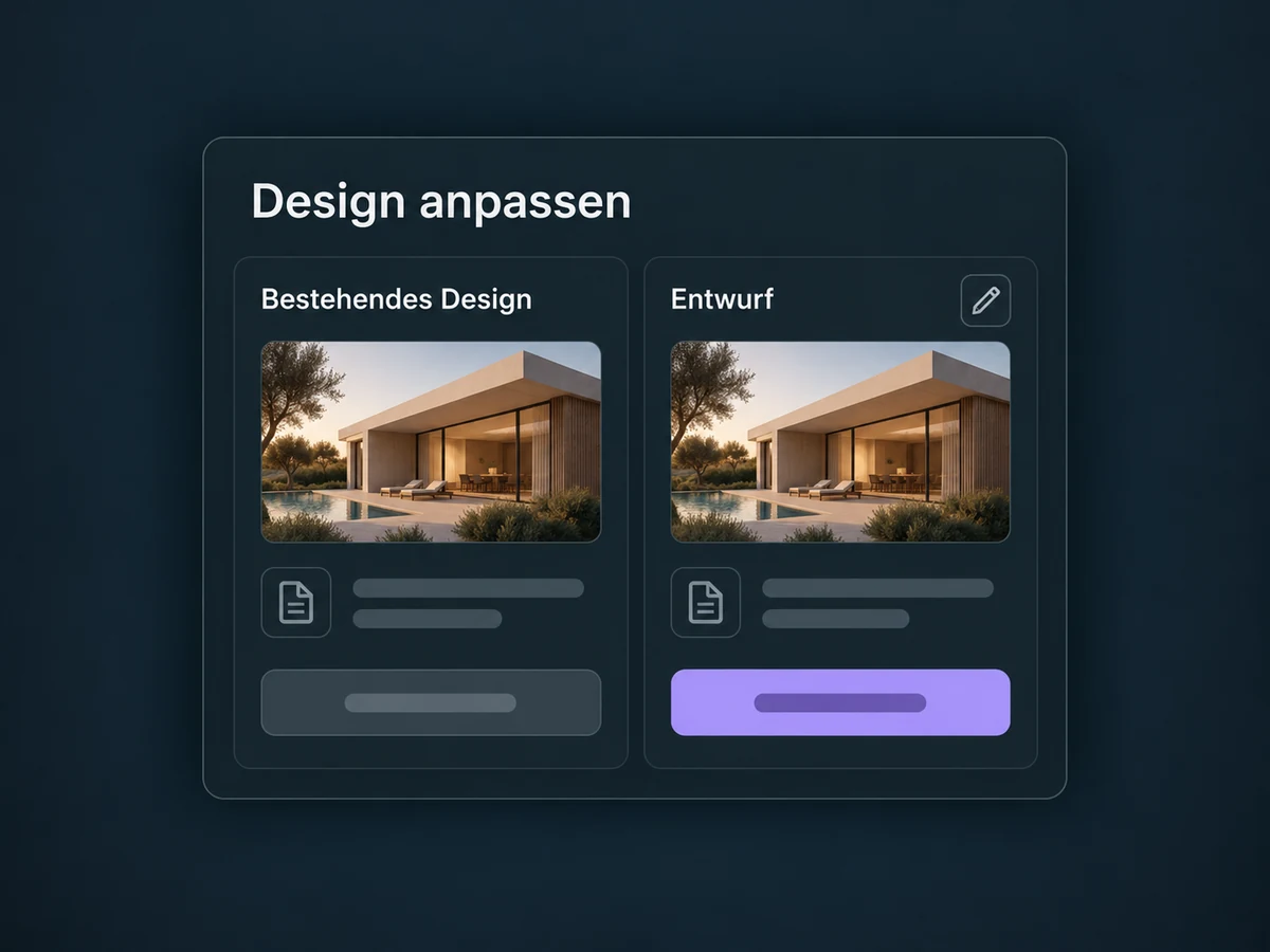 Bestehendes Design und bearbeiteter Entwurf unterscheiden sich gezielt an einem Button.