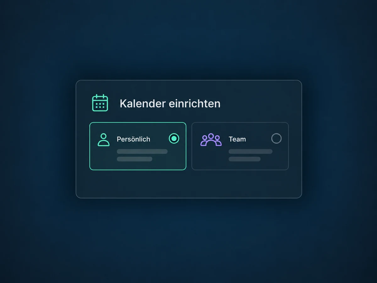 Ein persönlicher Kalender und ein Teamkalender bieten unterschiedliche Buchungsoptionen.