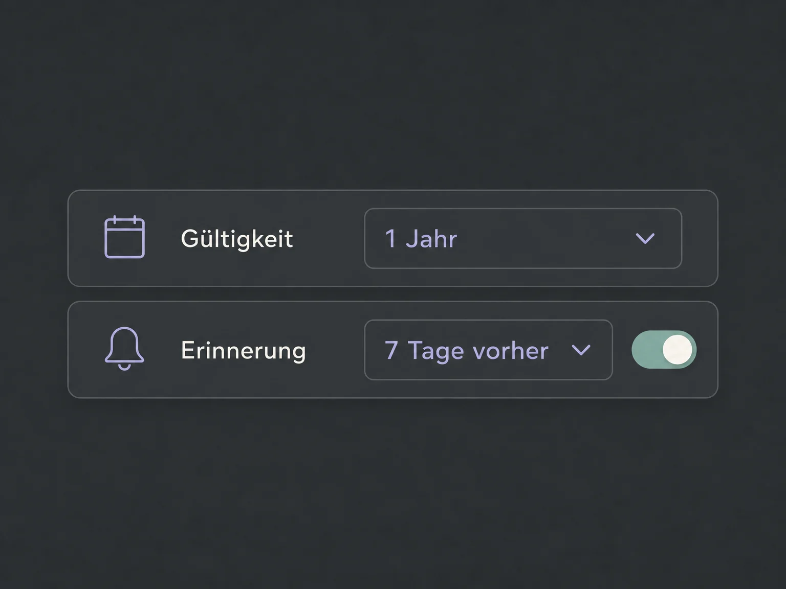 Für einen Nachweis sind eine Gültigkeit von einem Jahr und eine Erinnerung sieben Tage vor Ablauf eingestellt.