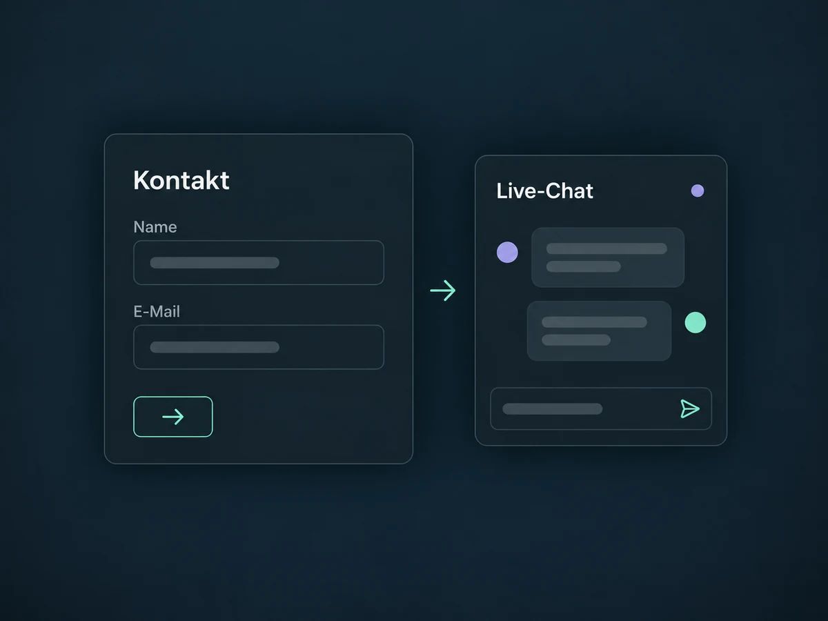 Ein Kontaktformular erfasst Name und E-Mail vor dem Einstieg in den Live-Chat.