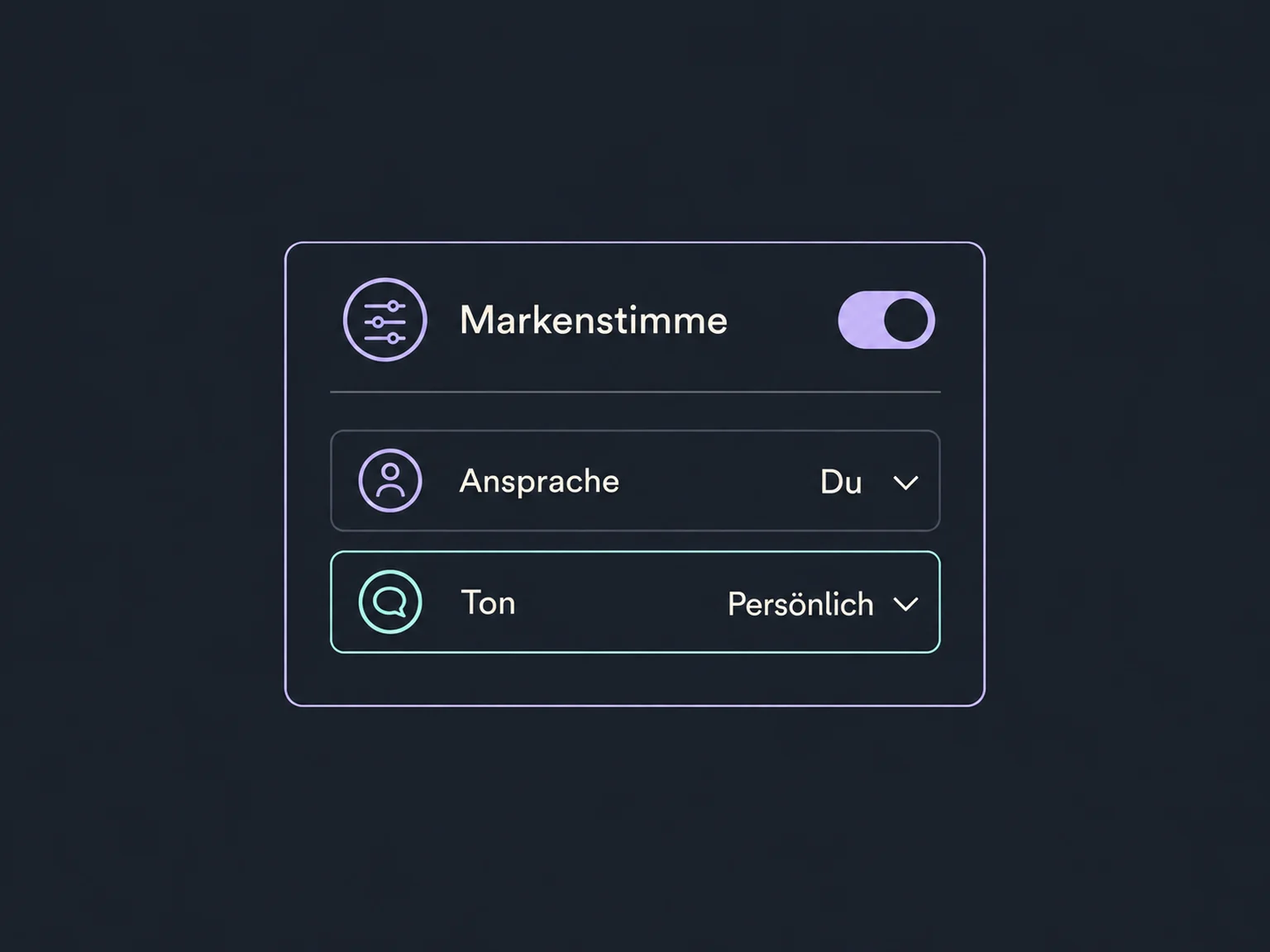Gespeicherte Ansprache und Tonalität werden als Markenstimme für die Texterstellung ausgewählt.
