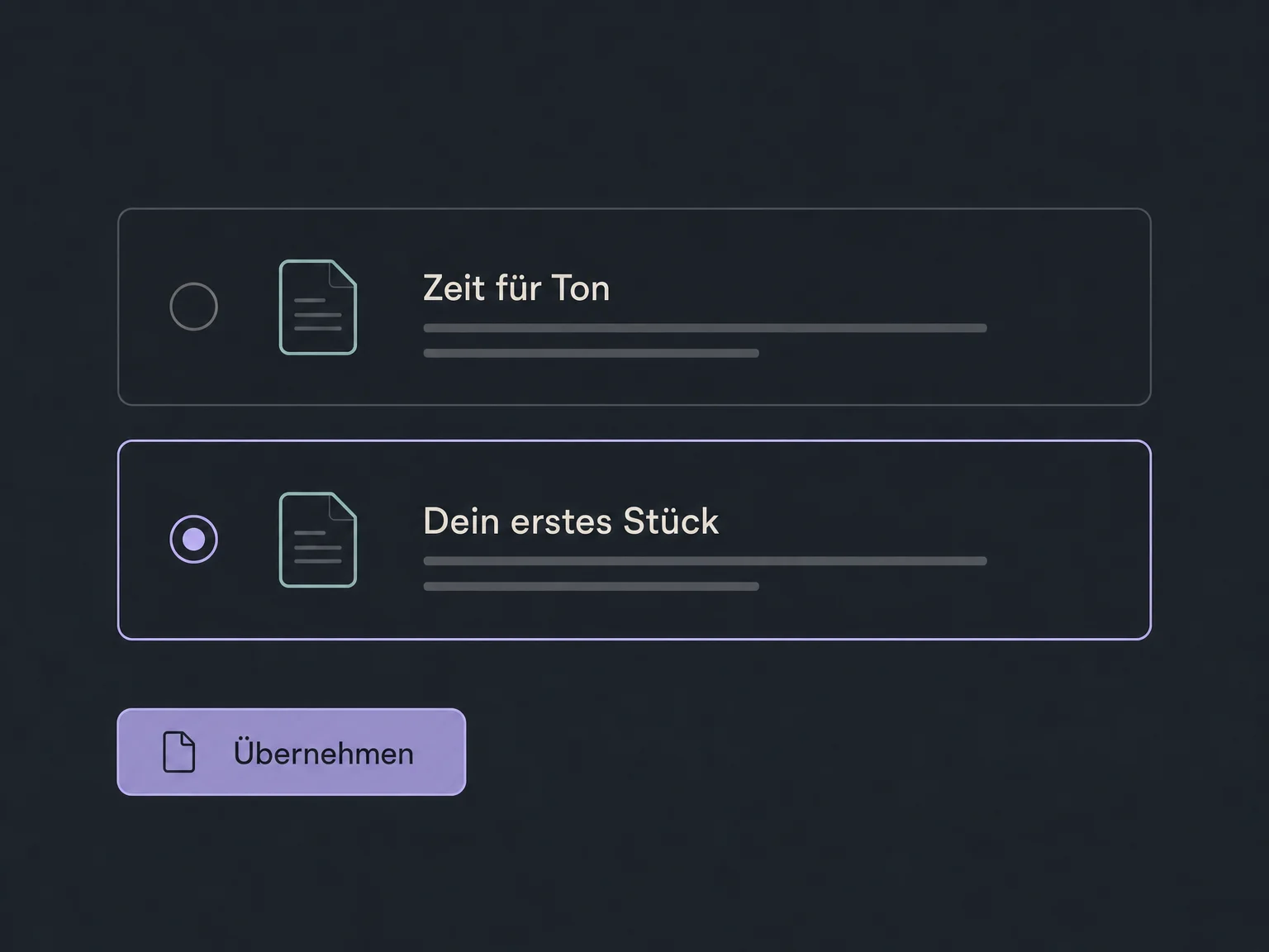 Zwei kurze Überschriftvarianten stehen zur Auswahl; eine davon kann bewusst übernommen werden.
