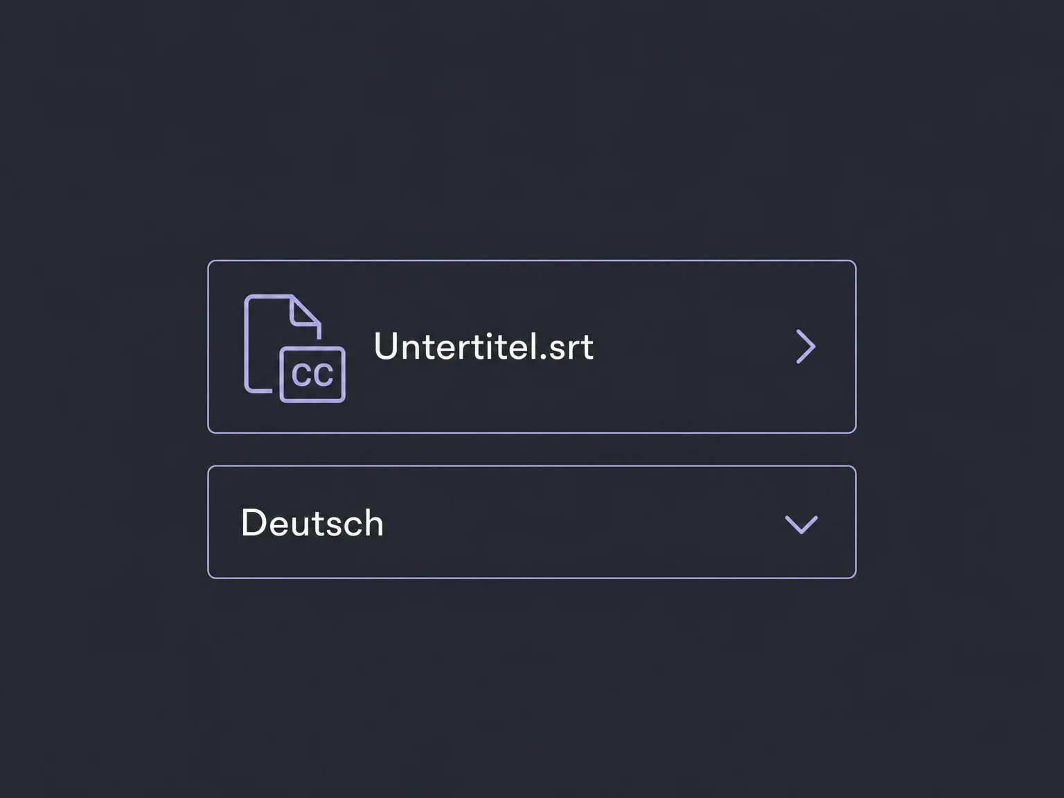 Beispiel: SRT-Untertiteldatei und ausgewählte Sprache für ein Kursvideo.
