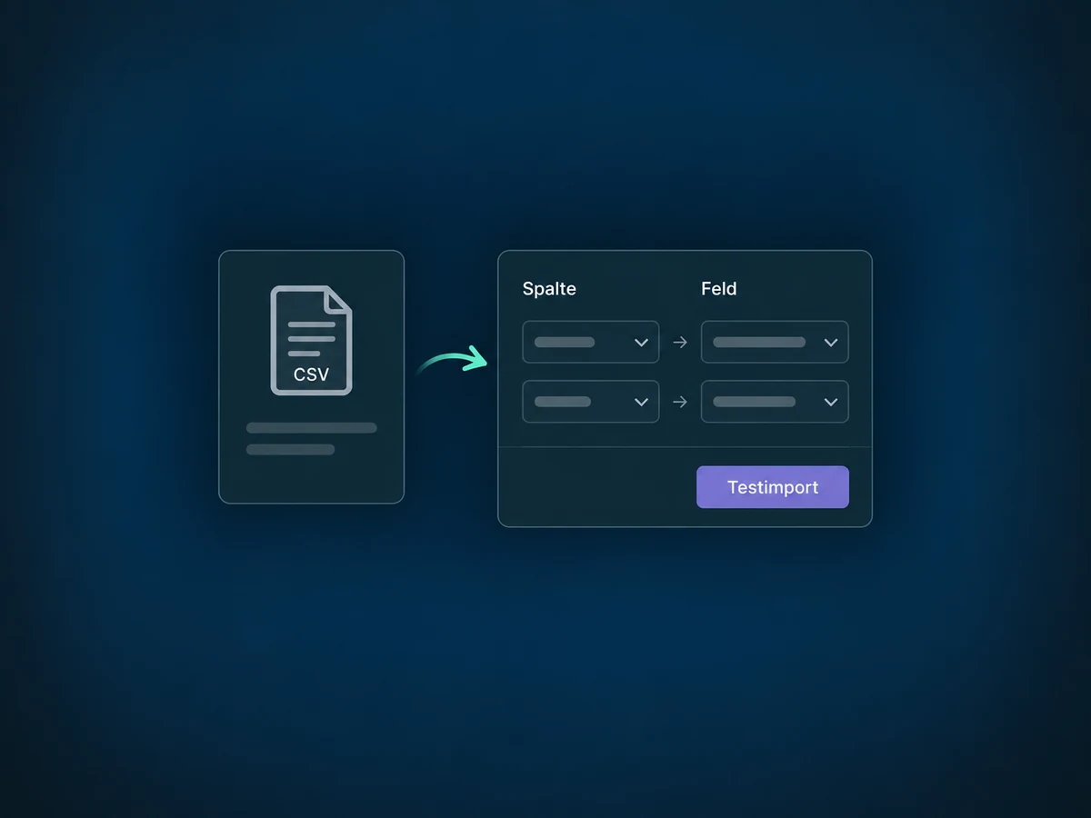 CSV-Spalten werden den Datenfeldern vor einem Testimport zugeordnet.