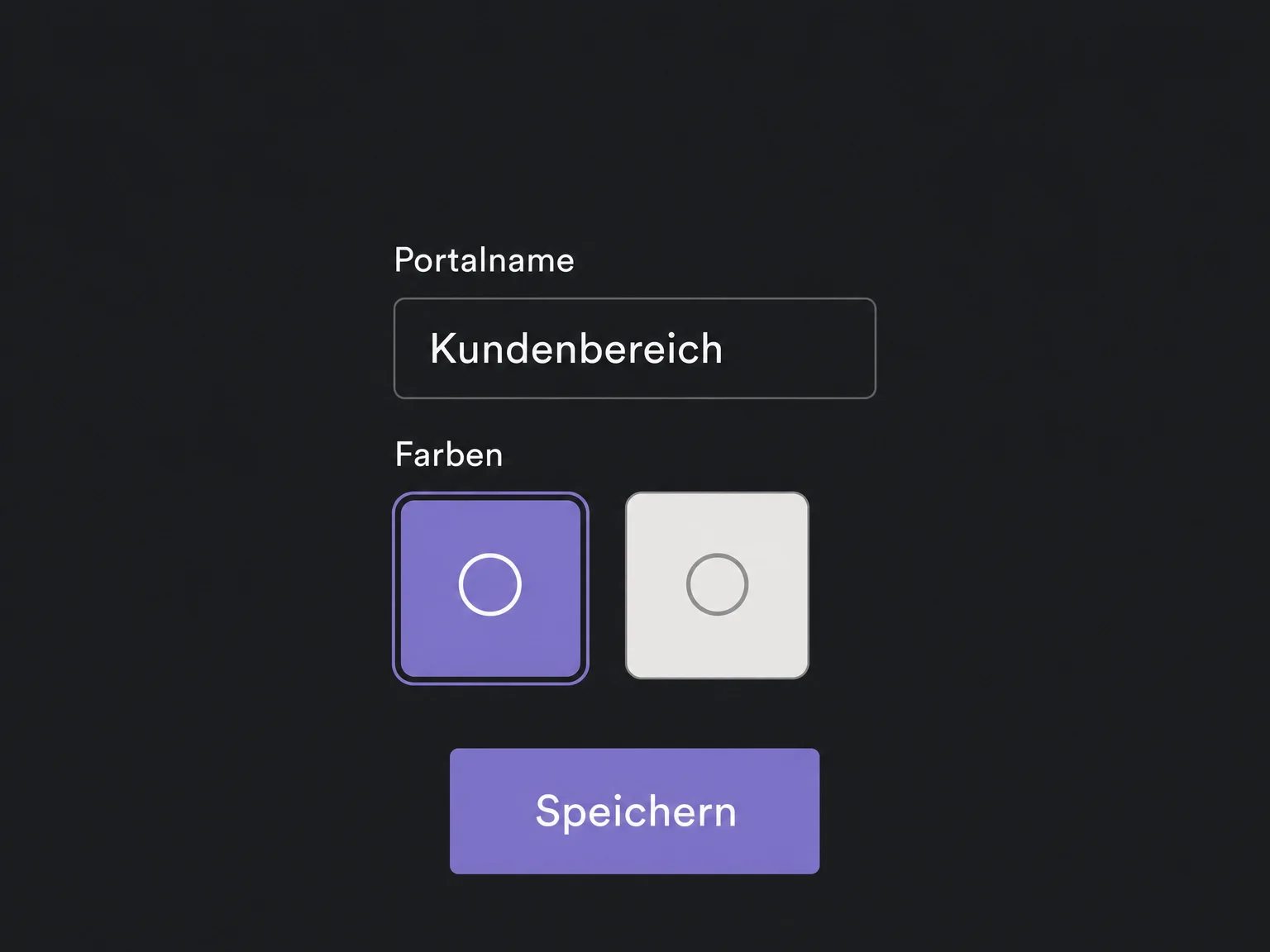 Die Portal-Einstellungen zeigen einen eigenen Namen und zwei dezente Markenfarben.
