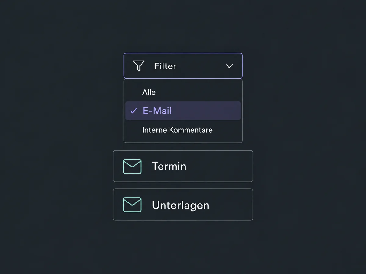 Ein E-Mail-Filter zeigt im Beispiel nur die passenden Nachrichten im Kontaktverlauf.
