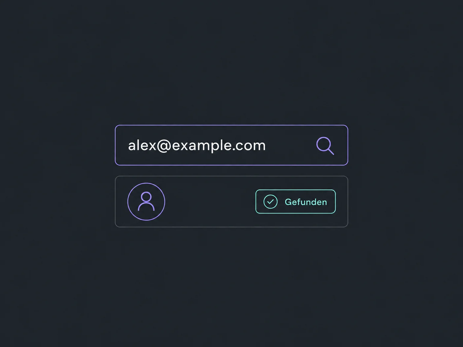 Eine Suche nach der Beispiel-E-Mail zeigt einen vorhandenen Kontakt als gefunden an.