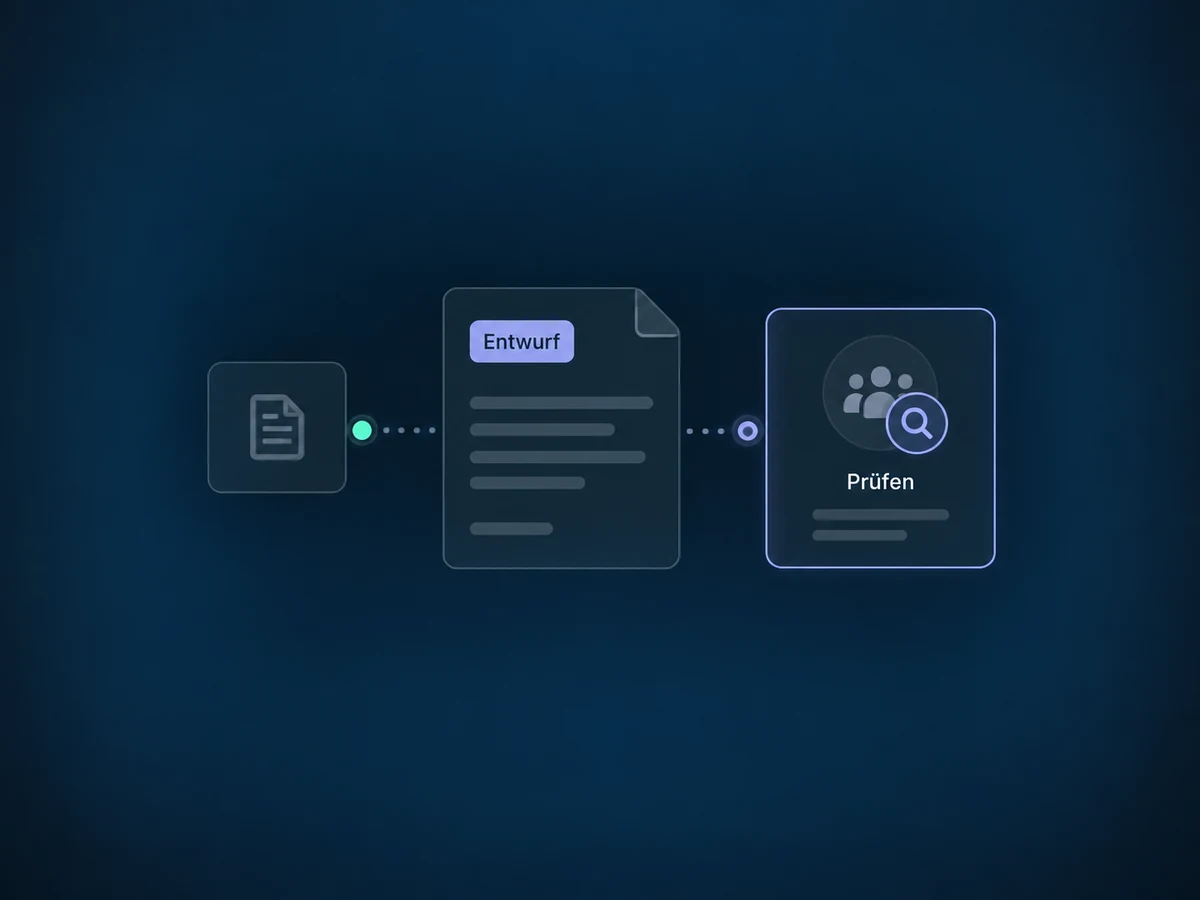 Ein Workflow bereitet einen Vertragsentwurf vor, den das Team vor dem Versand prüft.