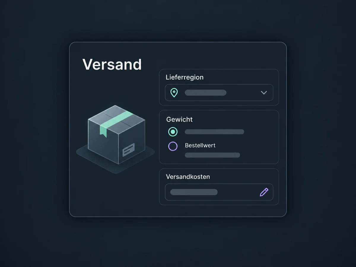 Lieferregion, Gewicht oder Bestellwert und Versandkosten werden getrennt eingestellt.