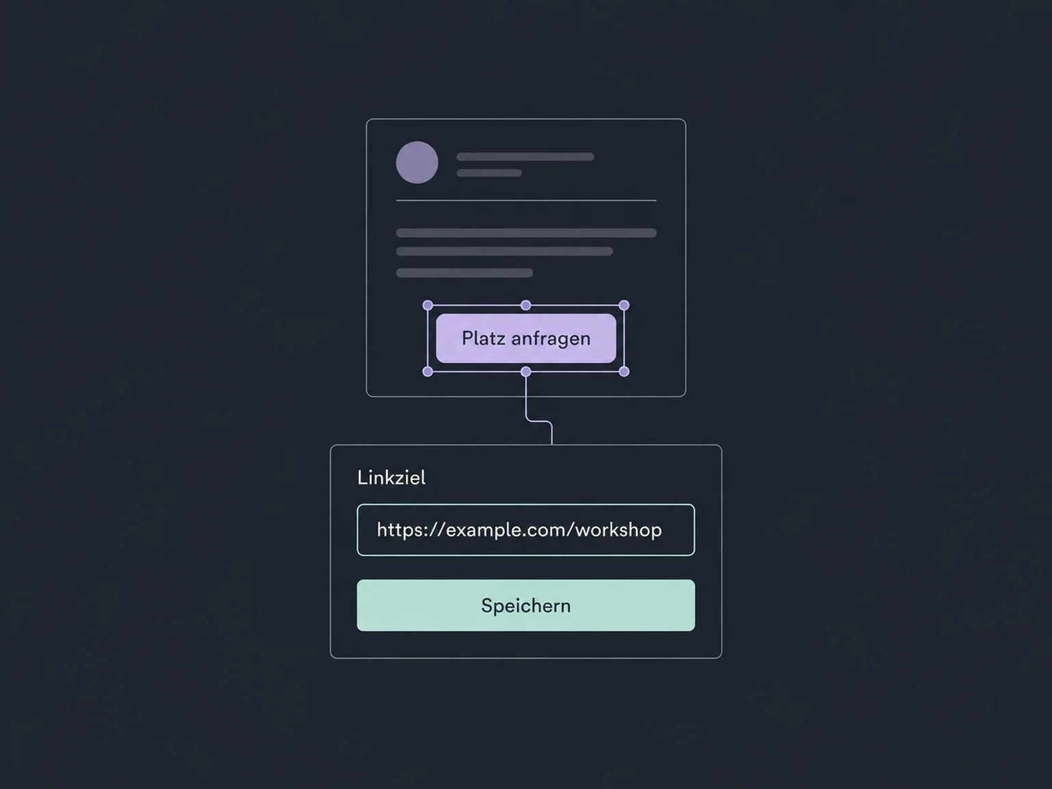 Das Linkziel eines ausgewählten E-Mail-Buttons wird vor dem Speichern direkt im Editor geprüft.