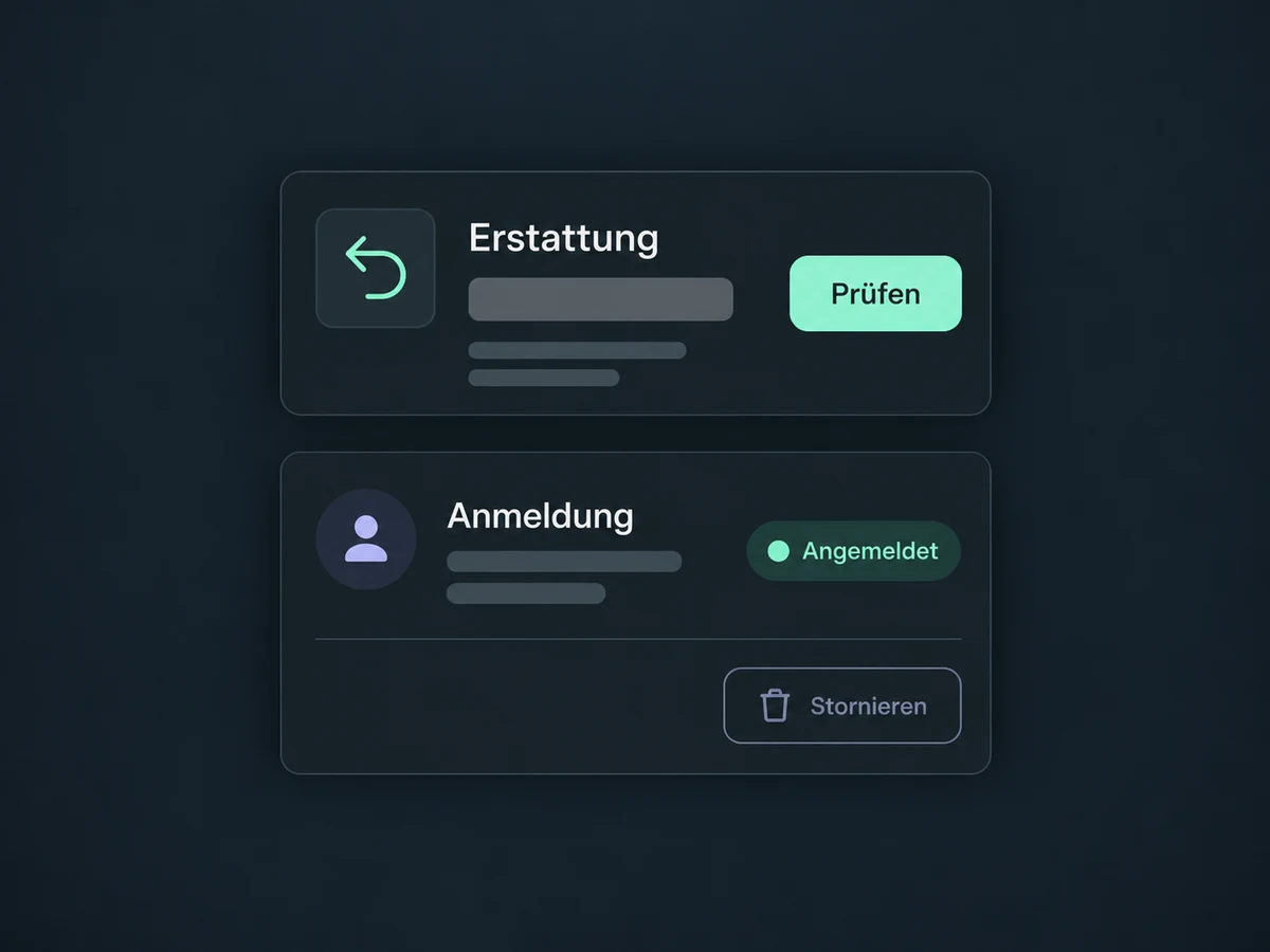 Die Erstattung wird getrennt von der weiterhin vorhandenen Anmeldung und der Stornierungsaktion geprüft.