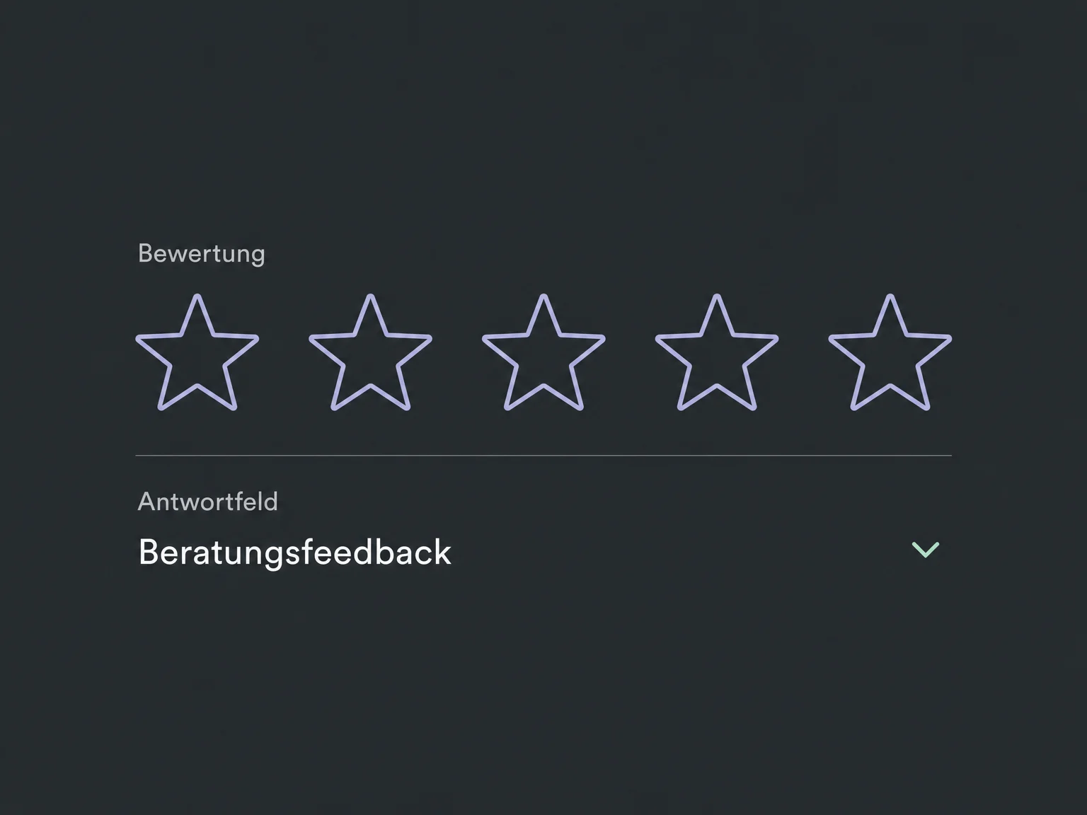 Eine Vorschau zeigt fünf leere Bewertungssterne und das zugeordnete Antwortfeld.