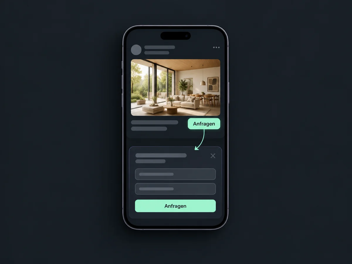 Ein Anfrageformular öffnet sich auf dem Smartphone direkt innerhalb der Anzeige.