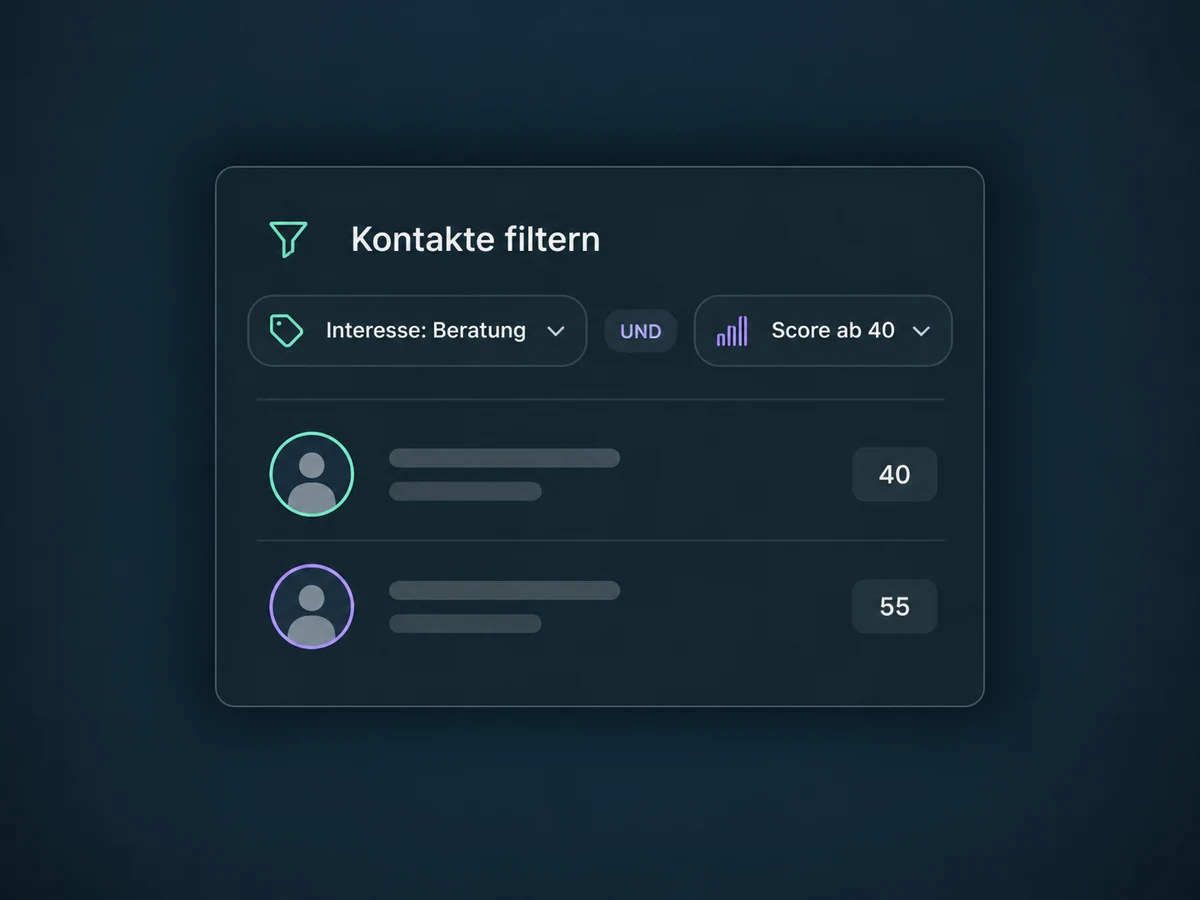 Die Kontaktliste kombiniert Interesse an Beratung mit einem Score ab 40.
