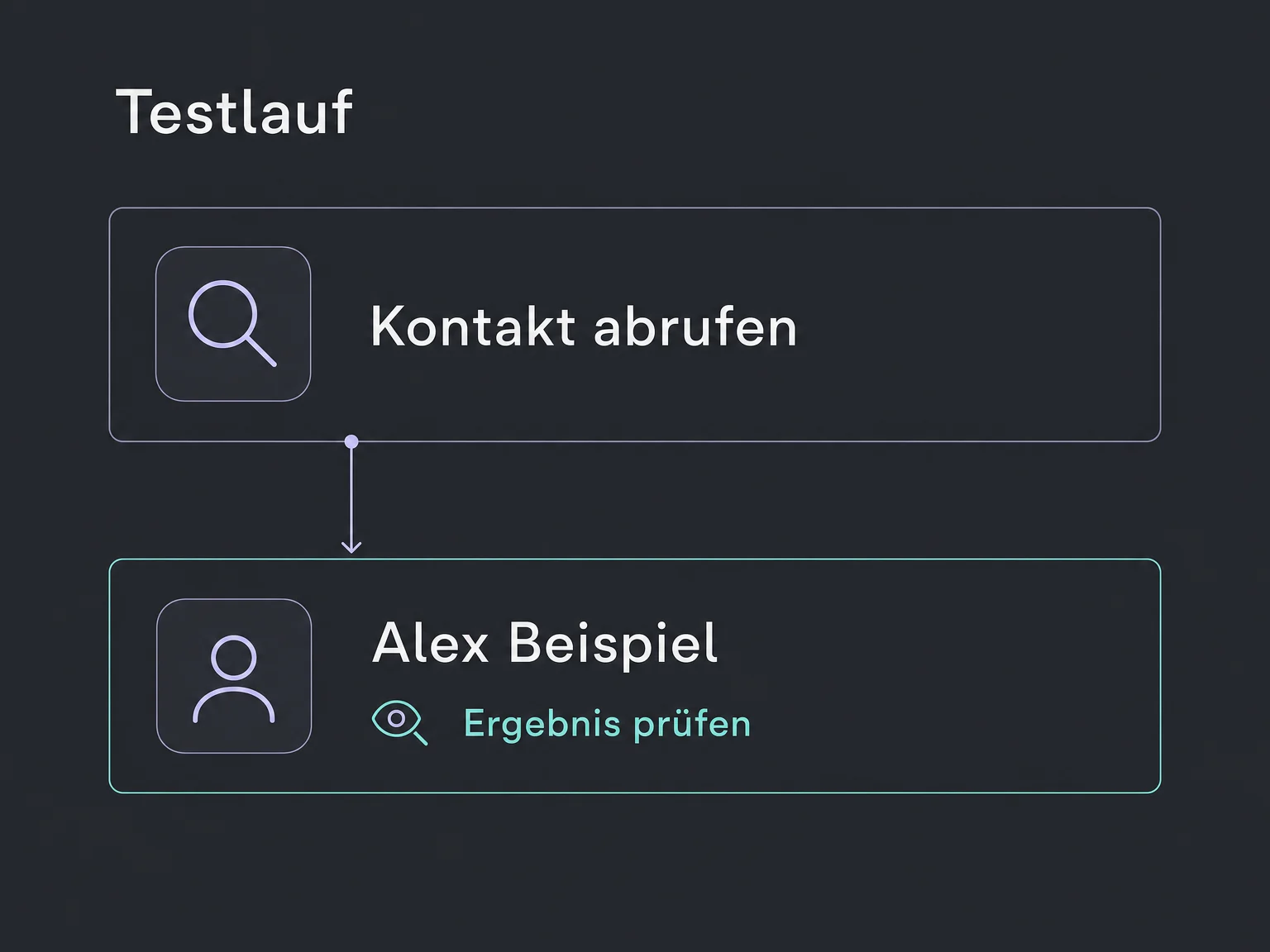Ein Testlauf ruft den Beispielkontakt ab und zeigt das Ergebnis zur anschließenden Prüfung.
