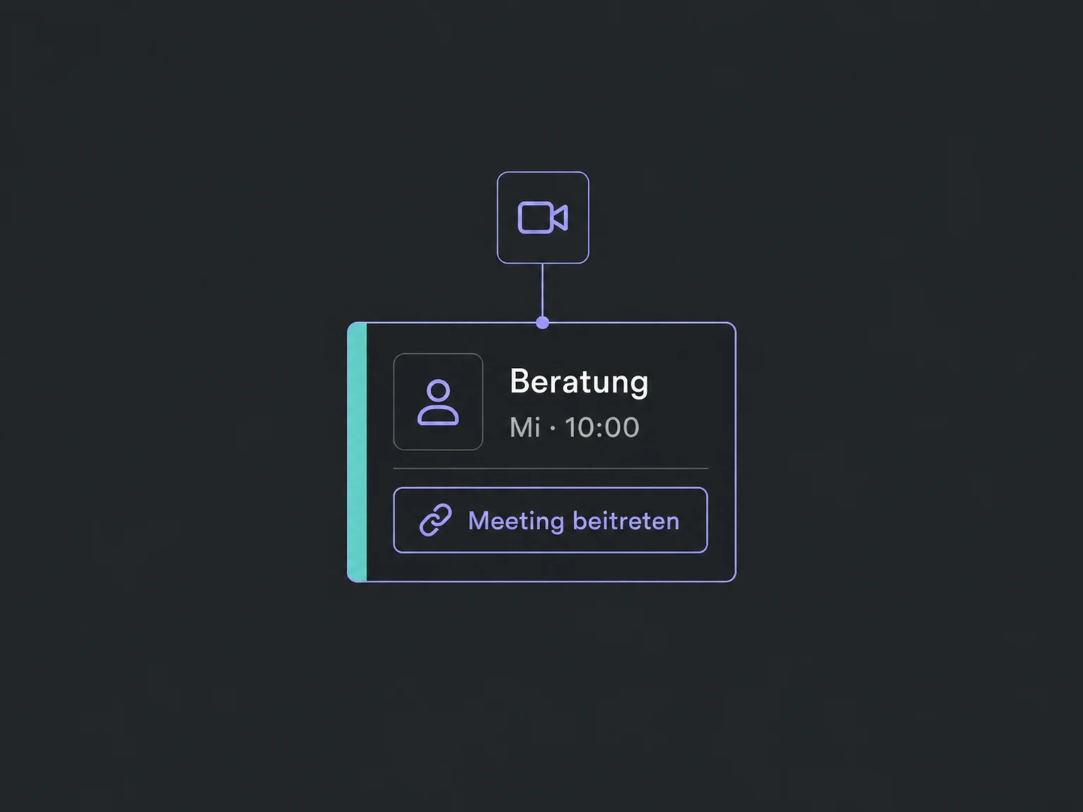 Ein Beratungstermin zeigt seine Uhrzeit und den vollständigen Button zum Meetinglink.
