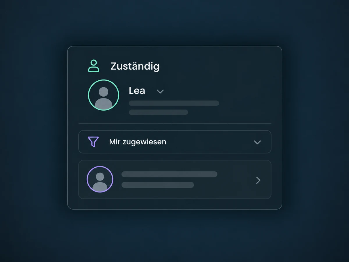 Ein Gespräch ist Lea zugewiesen und erscheint im Zuständigkeitsfilter.