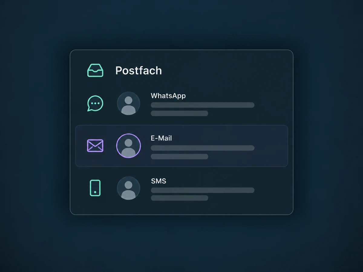 WhatsApp-, E-Mail- und SMS-Gespräche stehen im gemeinsamen Postfach nebeneinander.