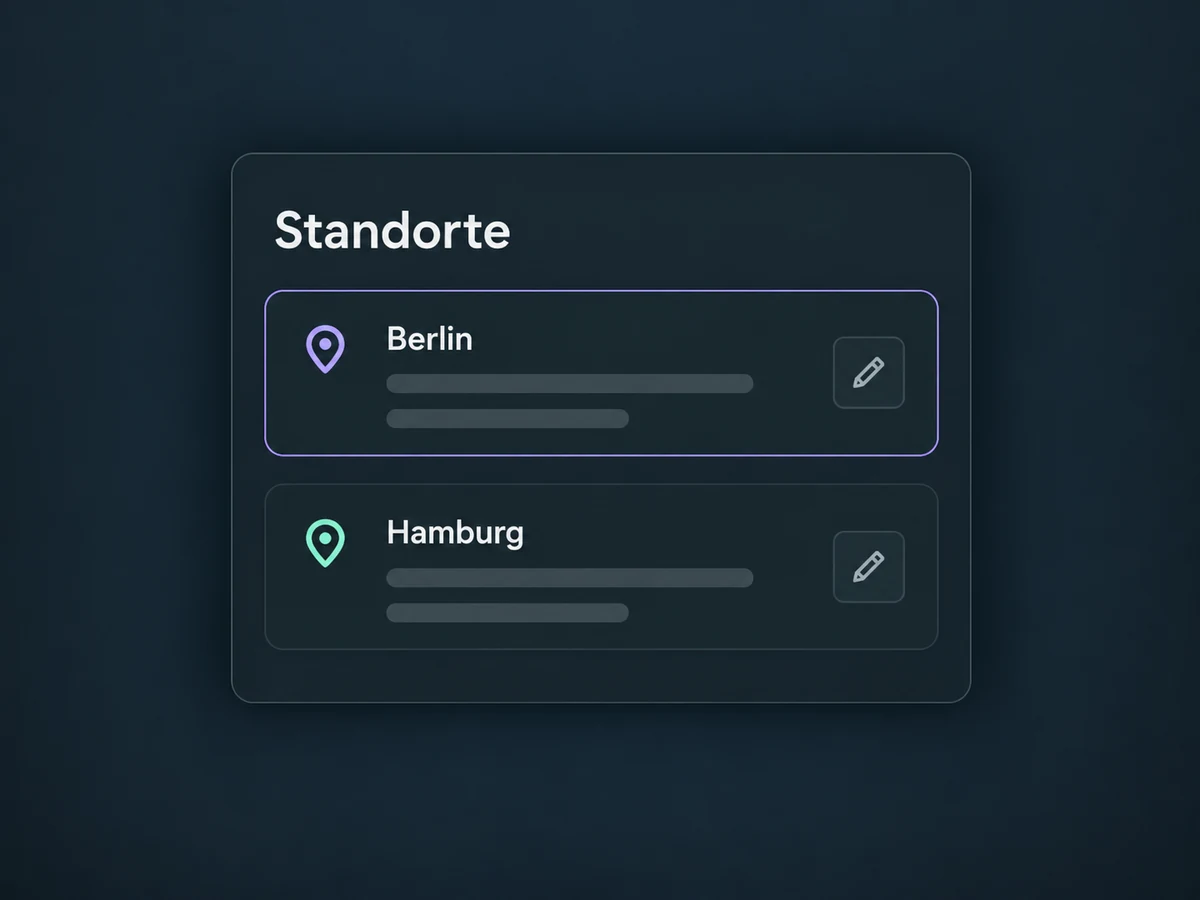 Berlin und Hamburg erscheinen als getrennte Standorte mit eigenen Angaben.
