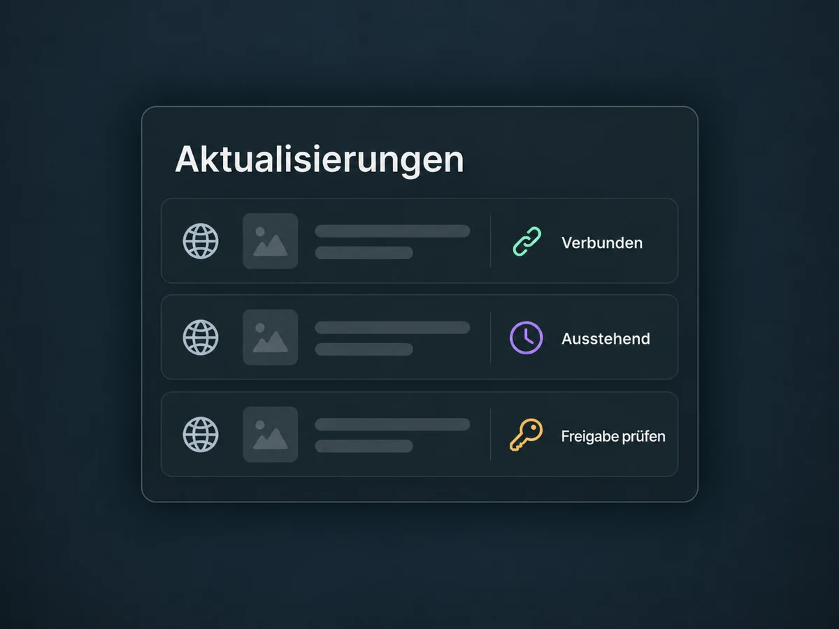 Statuszeilen unterscheiden verbundene Profile, ausstehende Änderungen und zu prüfende Freigaben.
