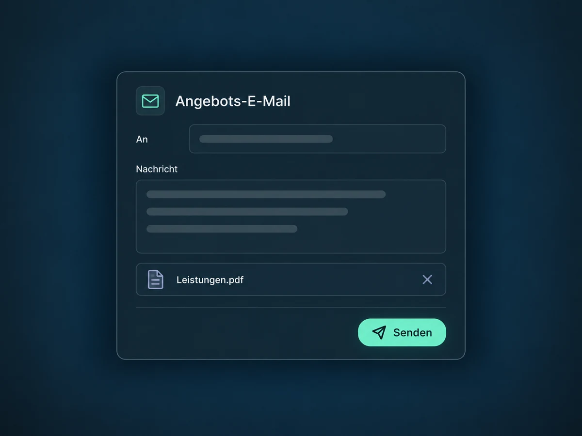 Eine Angebots-E-Mail enthält die Anlage Leistungen.pdf.