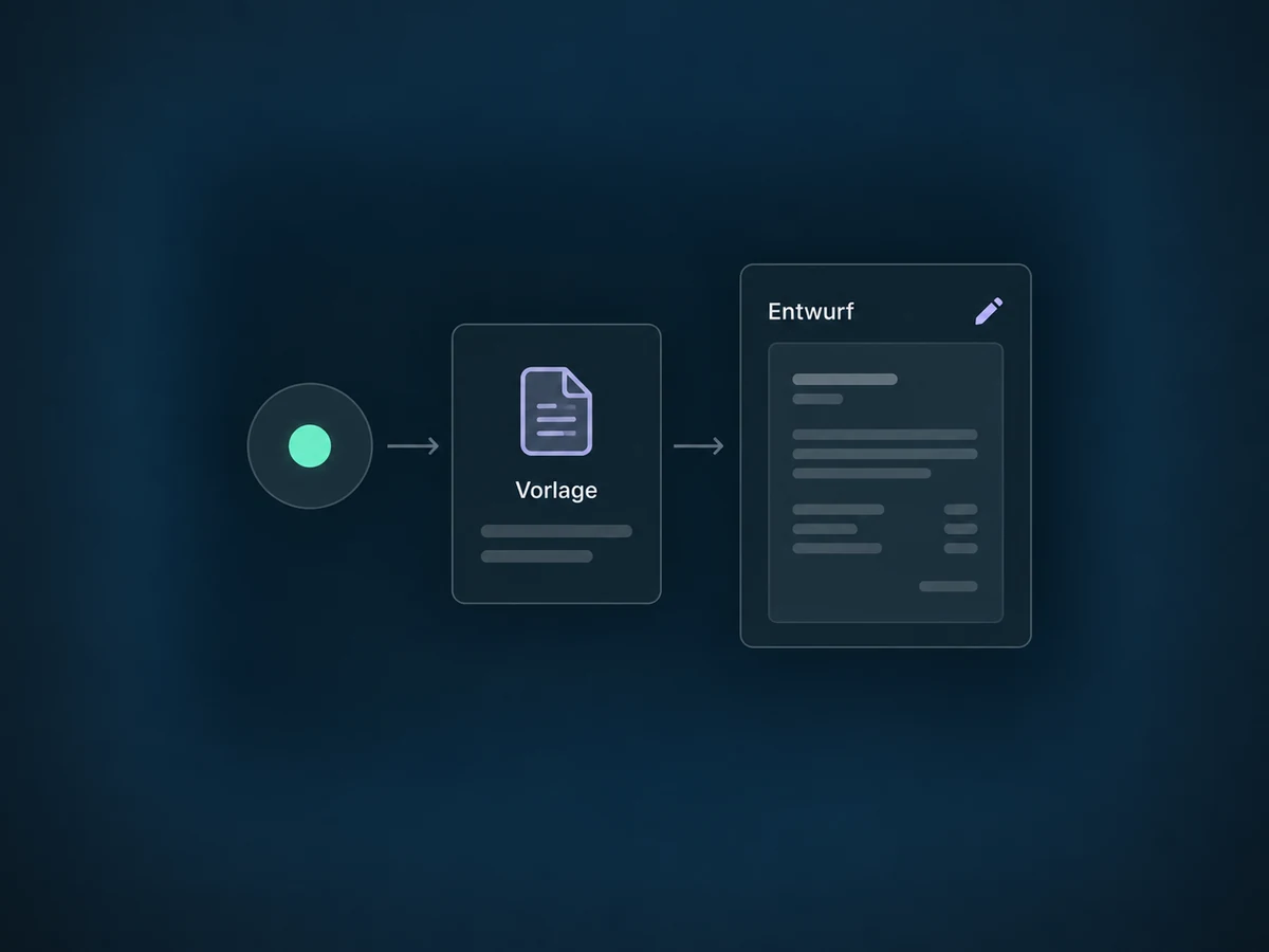 Ein eingerichteter Workflow verwendet eine Vorlage und legt einen Angebotsentwurf zur Prüfung an.