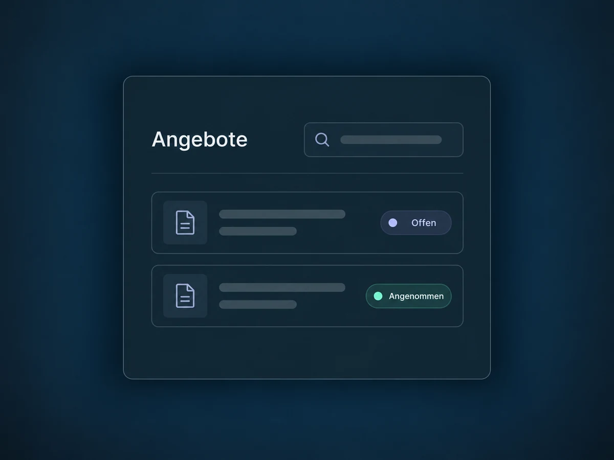 Das Kundenportal listet zwei Beispielangebote mit den Zuständen Offen und Angenommen.