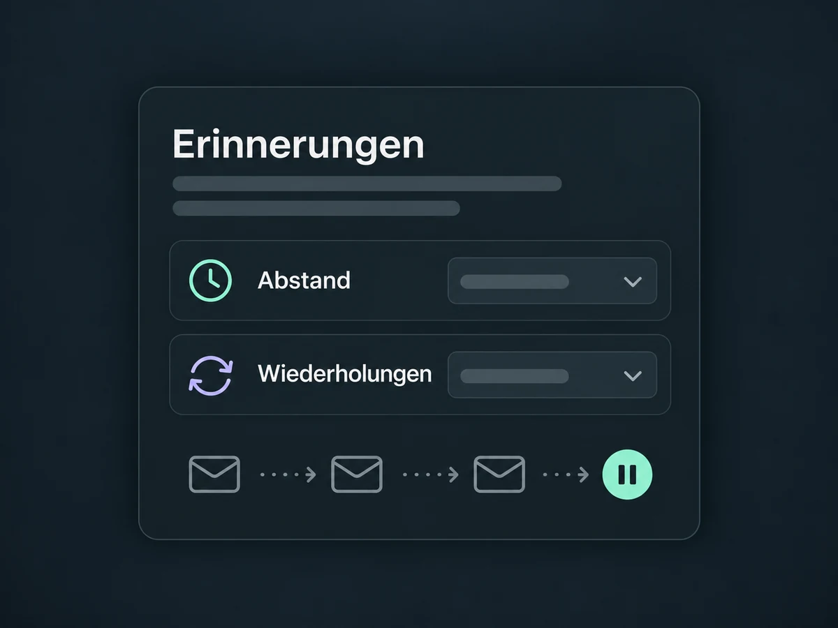 Abstand und Wiederholungen werden in den Erinnerungs-Einstellungen begrenzt; die Nachrichtenfolge endet.