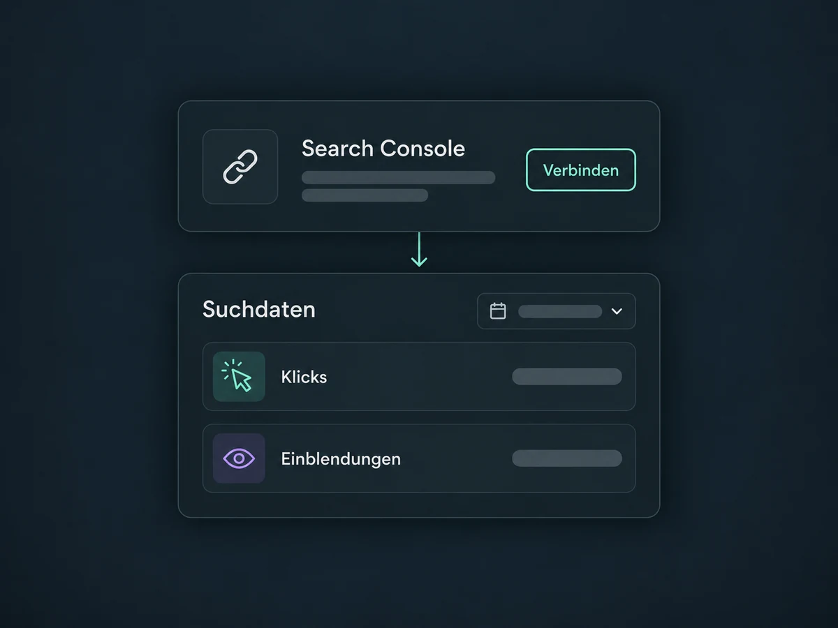 Eine Search-Console-Verbindung führt zu Klicks und Einblendungen mit neutralen Platzhaltern.