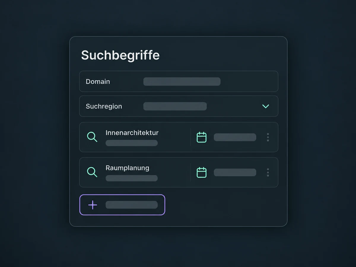 Domain, Suchregion und zwei Suchbegriffe bilden eine feste Auswahl für die Positionsprüfung.
