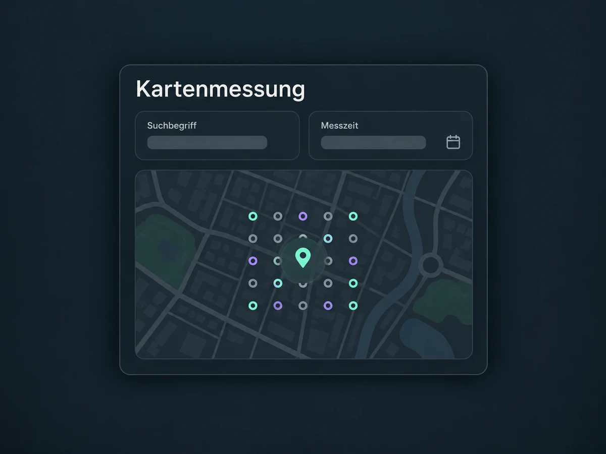 Eine schematische Kartenmessung zeigt Messpunkte rund um einen Standort, ohne erfundene Platzierungen.