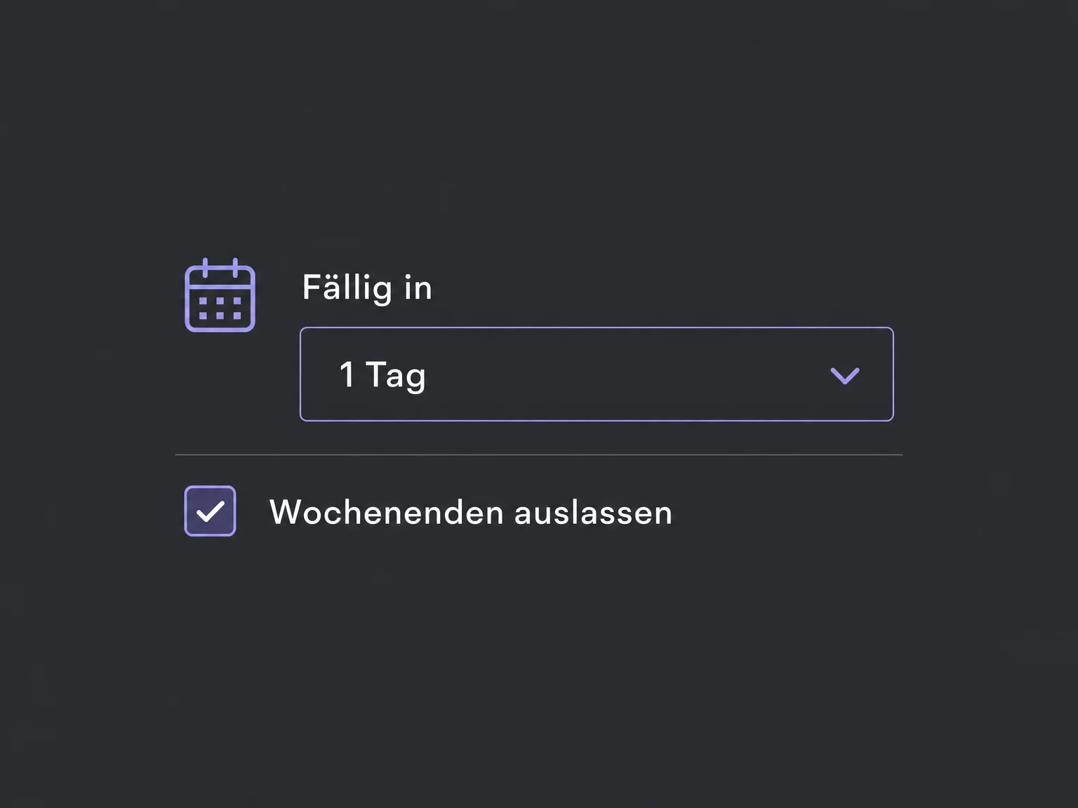 Bei der Aufgabenfälligkeit ist Wochenenden auslassen aktiviert.