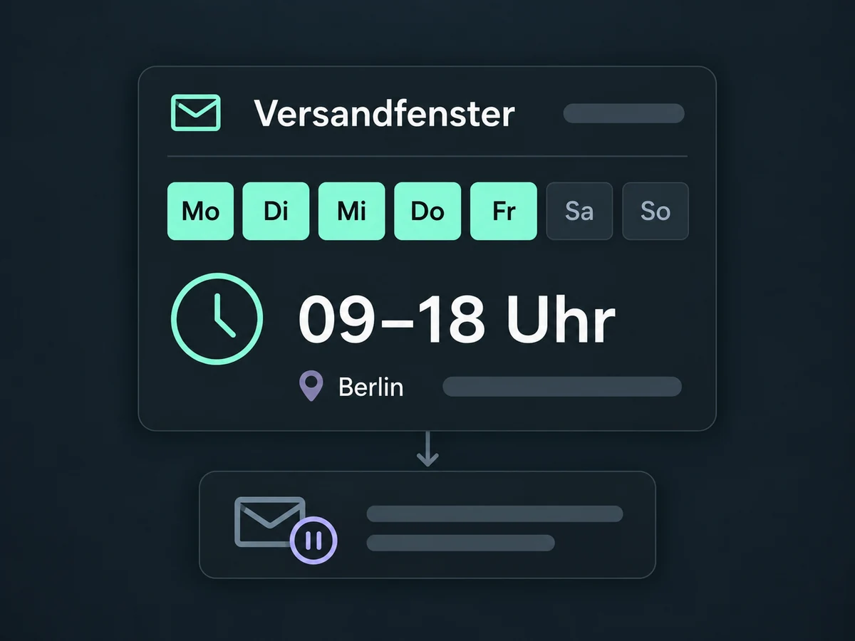 Das Versandfenster ist auf Montag bis Freitag von 09 bis 18 Uhr eingestellt; eine Nachricht wartet.