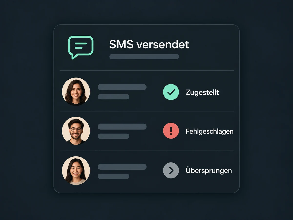 Die SMS-Übersicht unterscheidet zugestellte, fehlgeschlagene und übersprungene Nachrichten.
