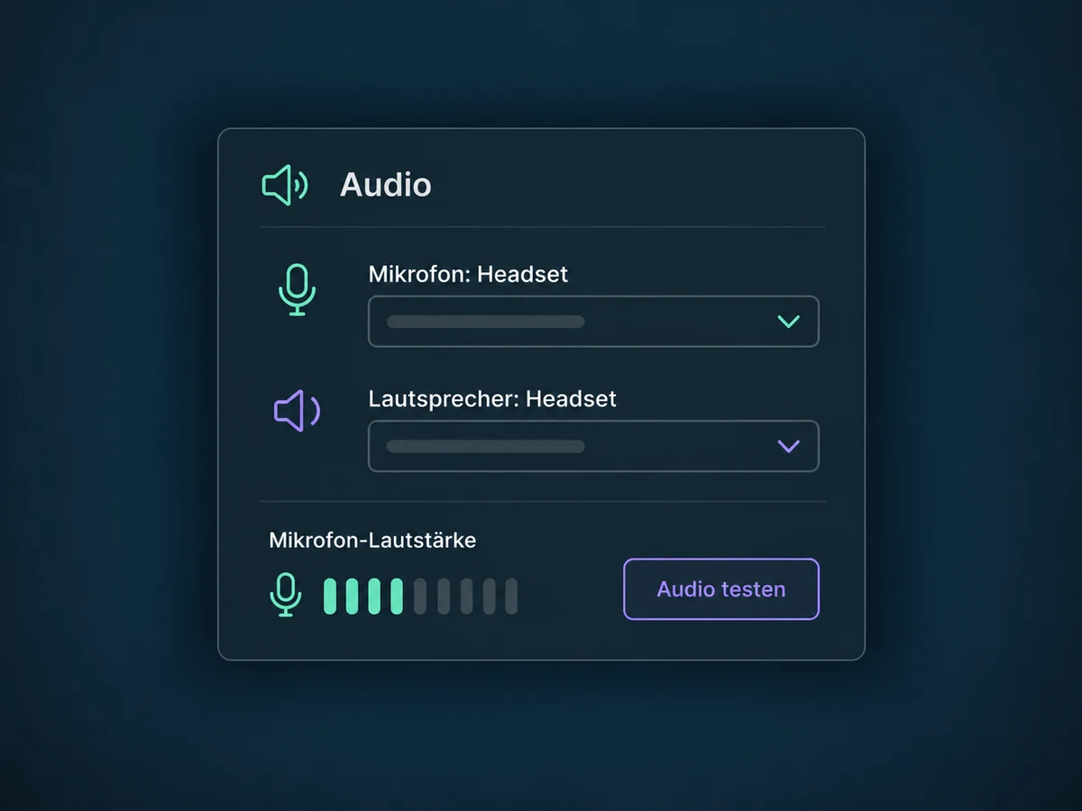 Mikrofon und Lautsprecher werden vor dem Anruf mit dem Audiotest geprüft.