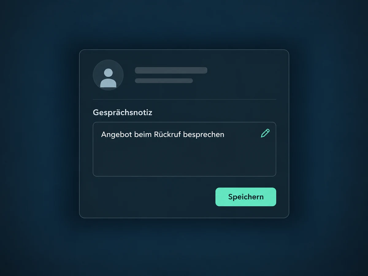 Eine manuelle Gesprächsnotiz hält die Vereinbarung für den Rückruf fest.
