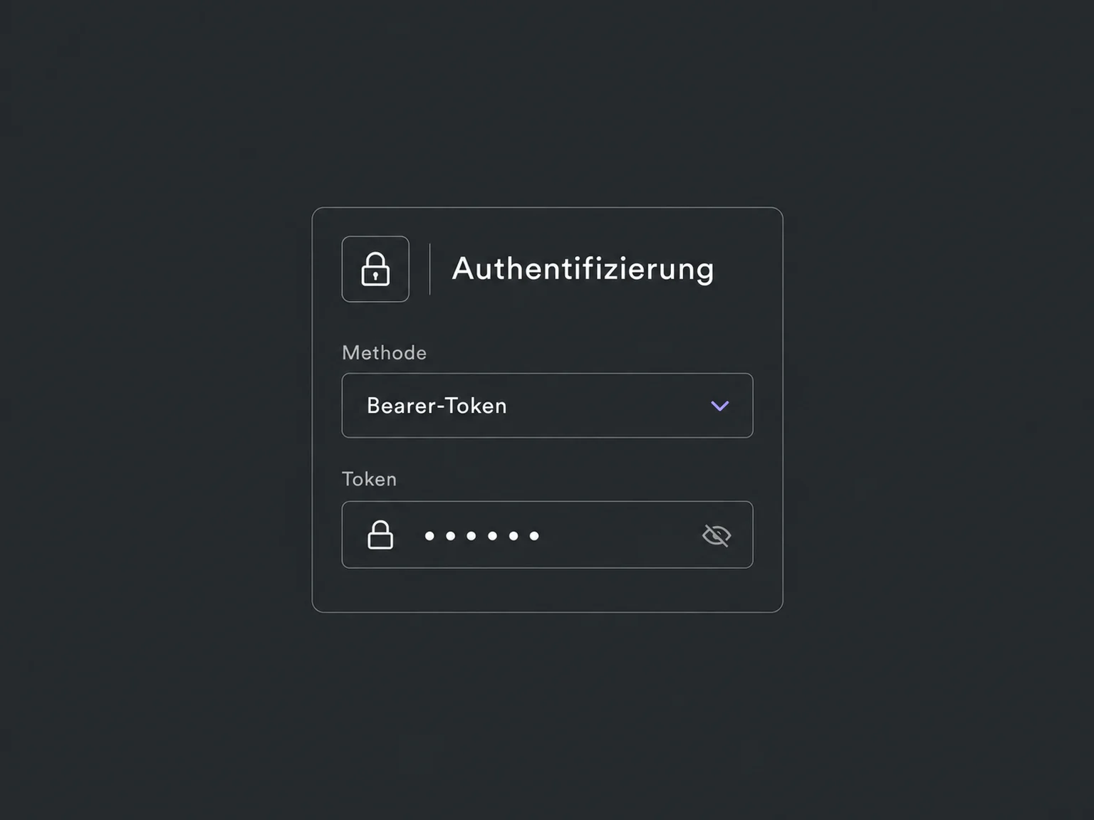 Eine Webhook-Verbindung ist auf Bearer-Authentifizierung mit verdecktem Token eingestellt.