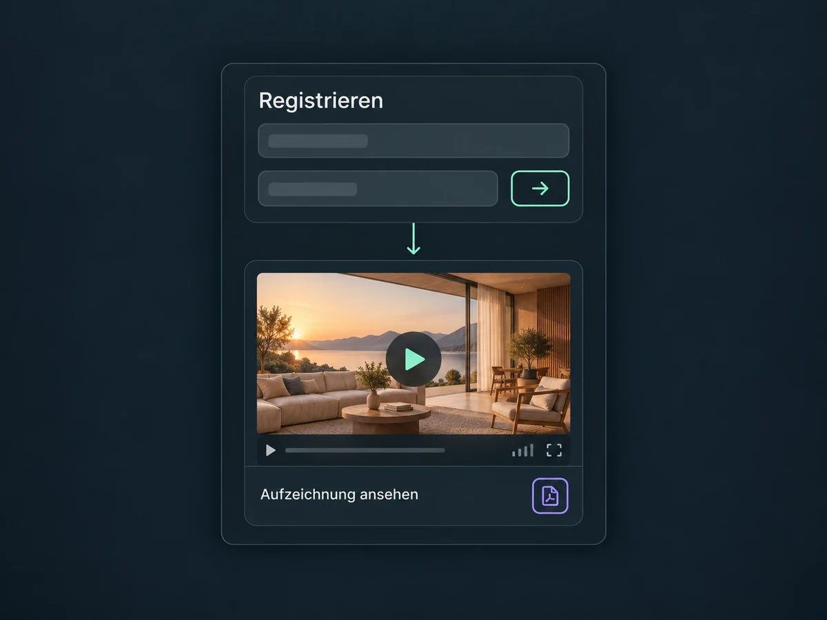 Nach der Registrierung ist eine vorbereitete Webinar-Aufzeichnung mit Unterlagen zugänglich.
