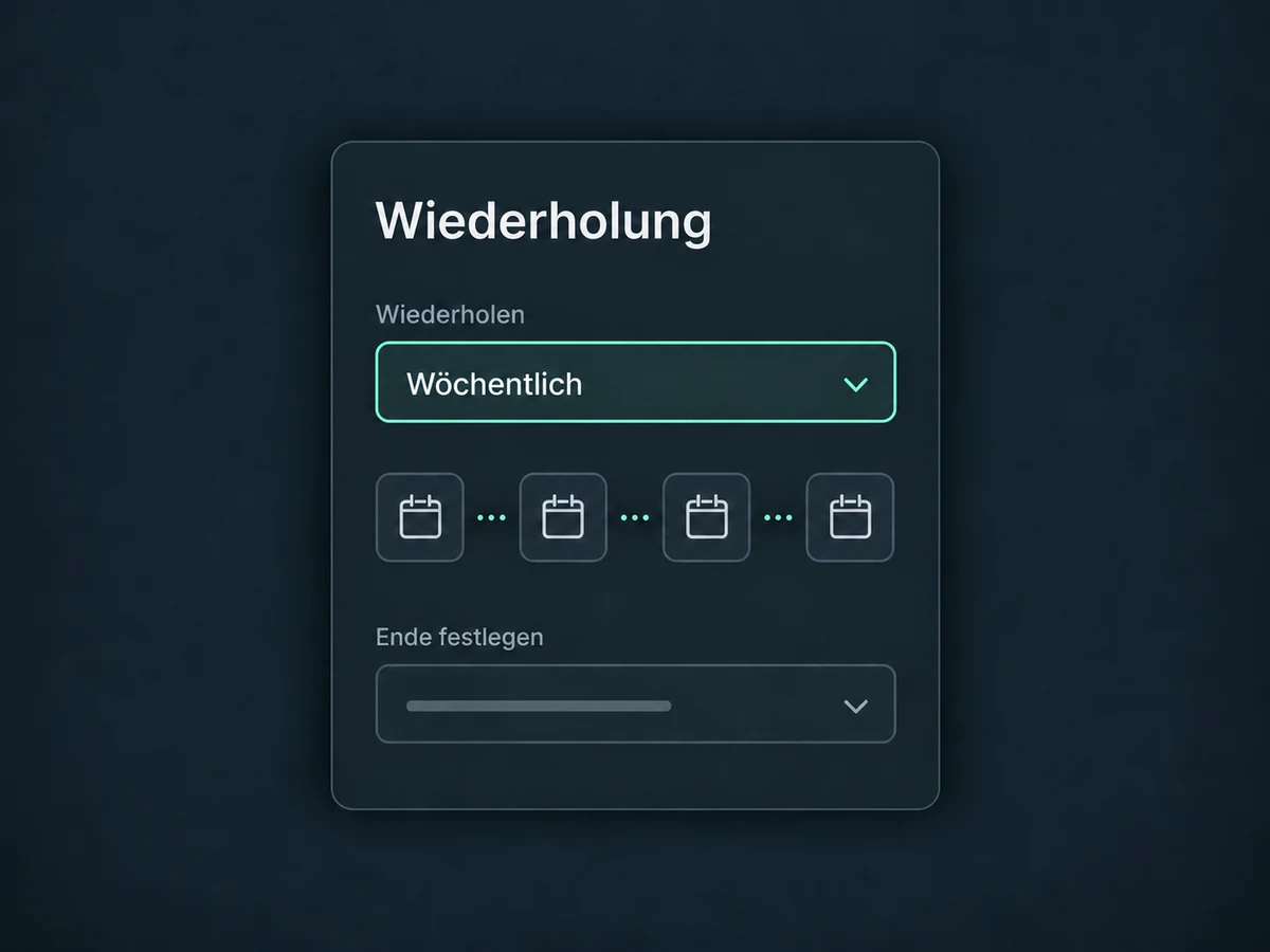 Eine wöchentliche Webinar-Reihe zeigt wiederkehrende Termine und ein einstellbares Ende.
